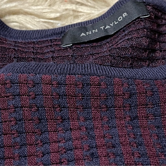 Ann Taylor Purple & Navy Stripe Waffle Style Sweater - Picture 3 of 7
